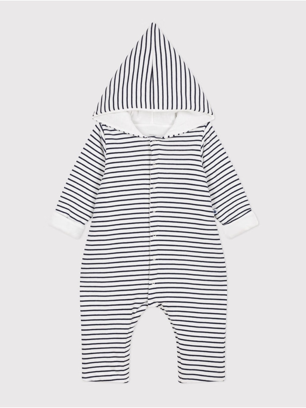 NWT Petit Bateau Blue & White Stripe Cotton Hooded Padded Romper Size 18m